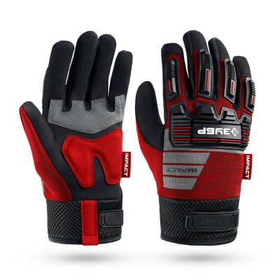 ЗУБР  IMPACT р.L (9), красные, профессиональные комбинированные перчатки, антивибрационные, противоударные, Профессионал  (11478-L)